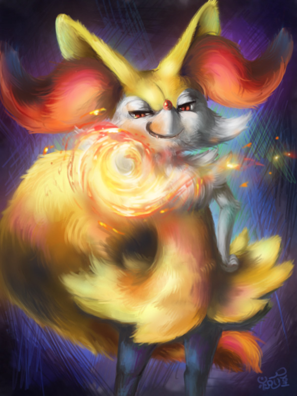 braixen (pokemon and 1 more) drawn by iwaiya