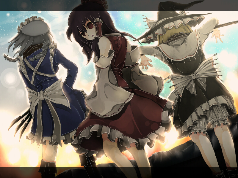 hakurei reimu, kirisame marisa, and izayoi sakuya (touhou and 1 more) drawn by tokoroten_(hmmuk)