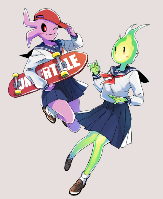 fuku fire and skateboard girl (undertale) drawn by shake_sawa