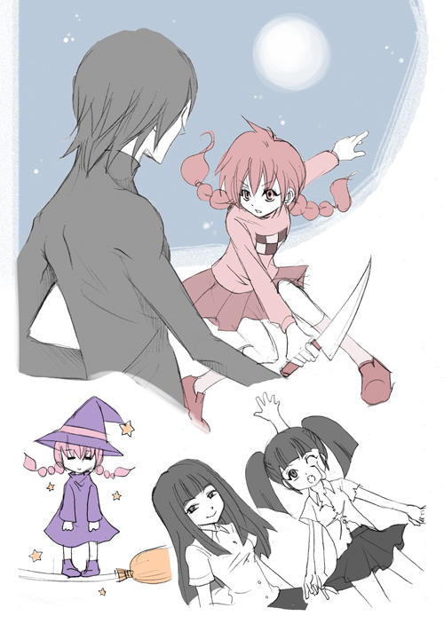 madotsuki, monoko, monoe, and sekomumasada sensei (yume nikki) drawn by aya_tsudi