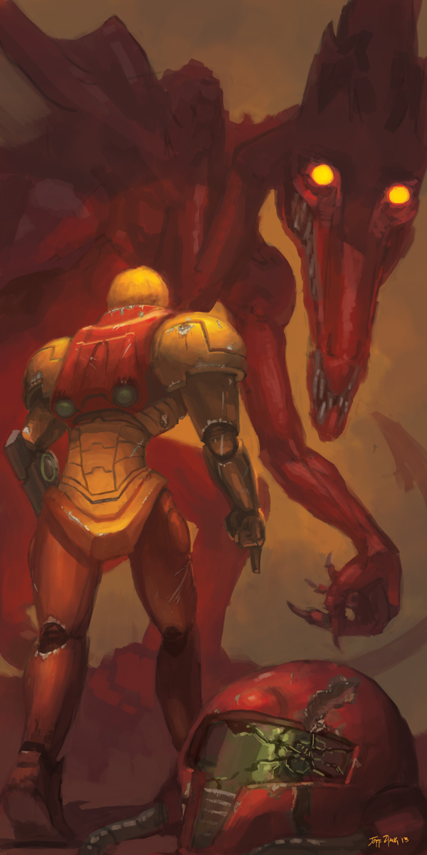 samus aran and ridley (metroid) drawn by jeff_zhang