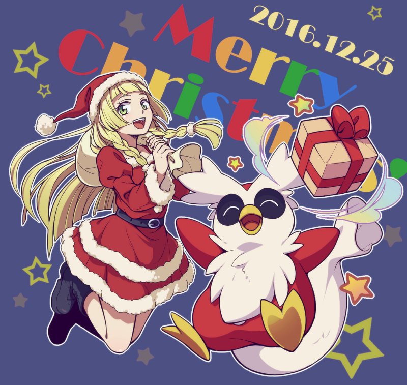 lillie and delibird (pokemon and 1 more) drawn by hiyori_(rindou66)