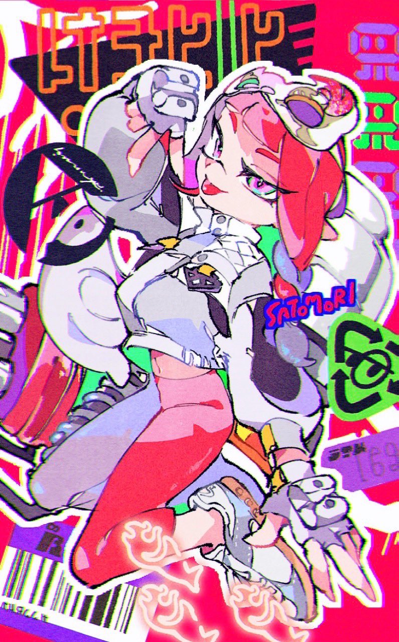 inkling player character and inkling girl (splatoon and 1 more) drawn by satomori