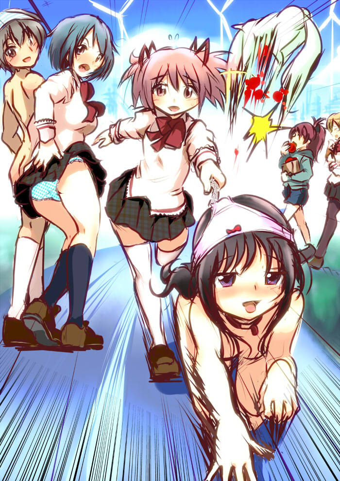 akemi homura, kaname madoka, miki sayaka, sakura kyoko, tomoe mami, and 2 more (mahou shoujo madoka magica) drawn by dokuna