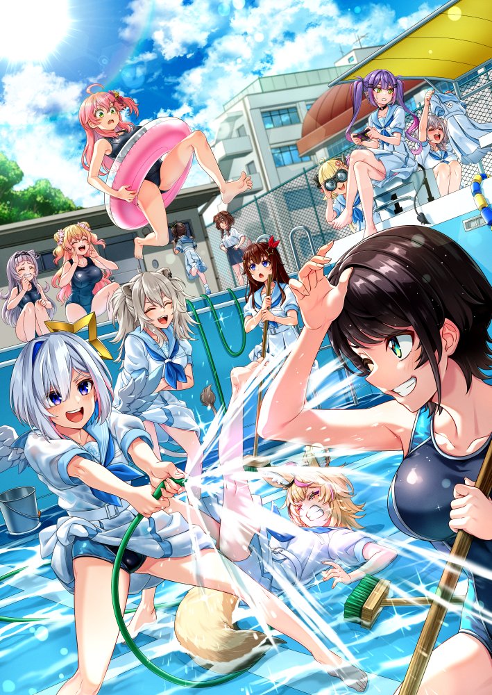 tokoyami towa, oozora subaru, amane kanata, shirogane noel, inugami korone, and 8 more (hololive and 1 more) drawn by buru-dai