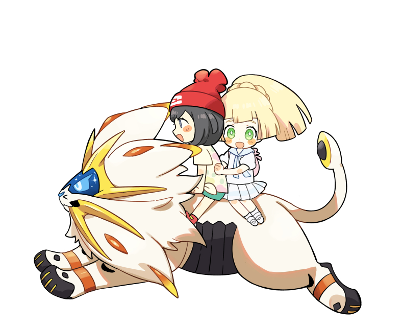 lillie, selene, and solgaleo (pokemon and 1 more) drawn by pukiko