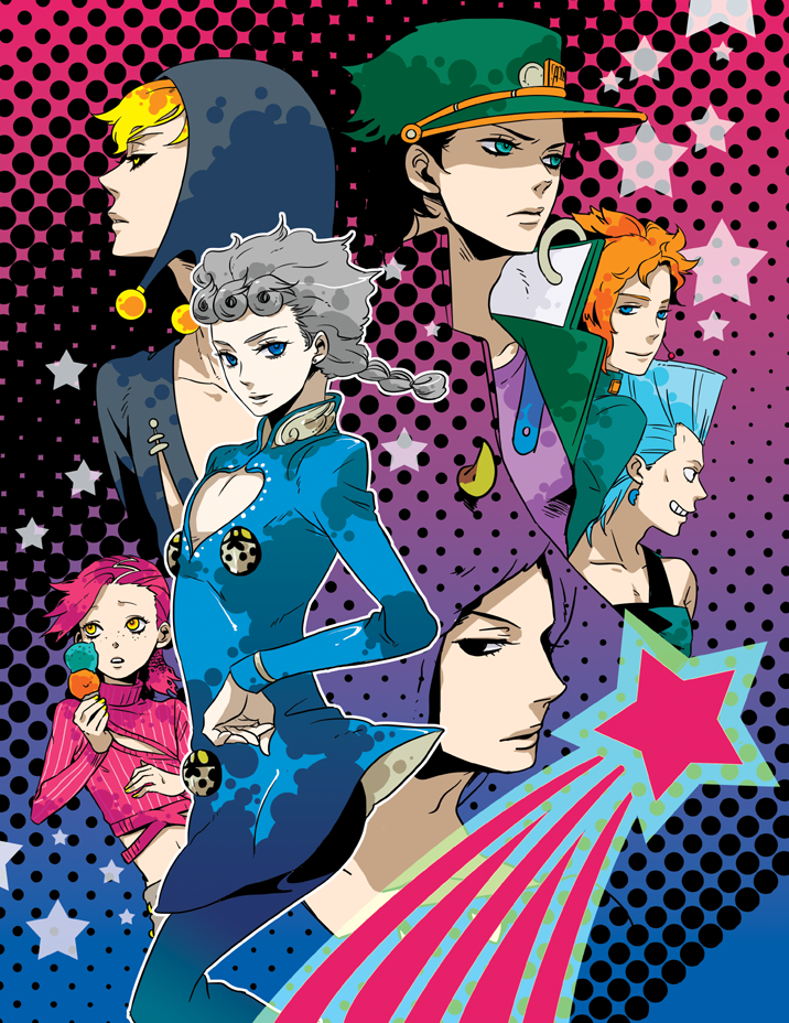 kujo jotaro, giorno giovanna, kakyoin noriaki, jean pierre polnareff, vinegar doppio, and 2 more (jojo no kimyou na bouken and 1 more) drawn by katori_(katokichi)