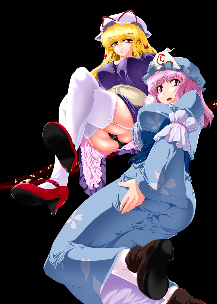 yakumo yukari and saigyouji yuyuko (touhou) drawn by tsuki_hana