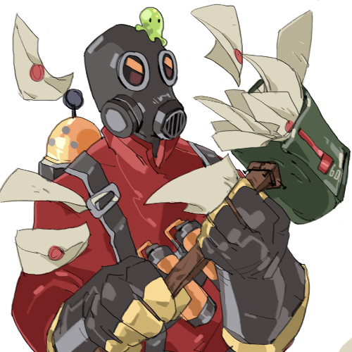 pyro, red pyro, and triboniophorus tyrannus (team fortress 2) drawn by 22_(tak_ja)