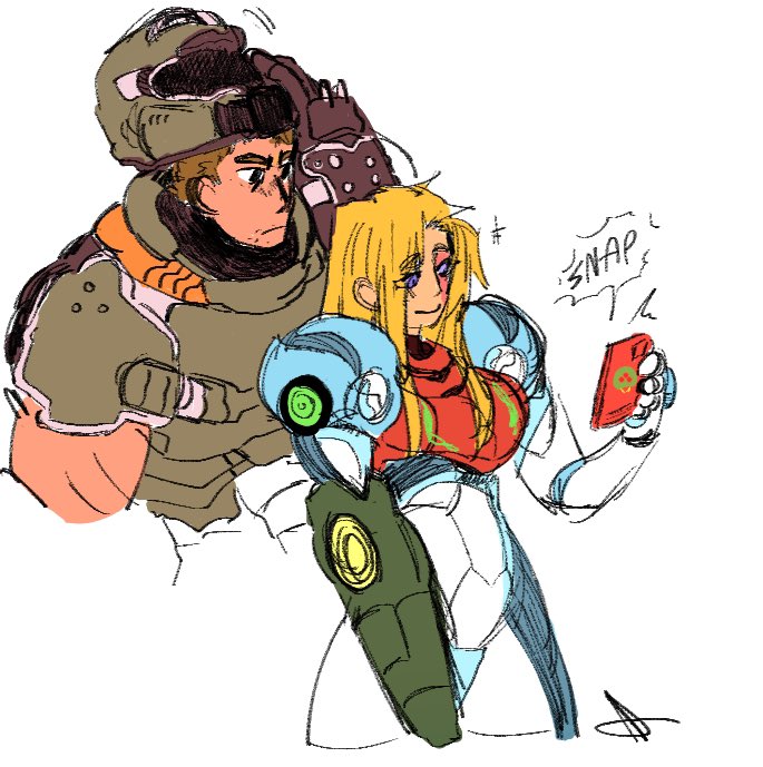 samus aran and doomguy (metroid and 3 more)