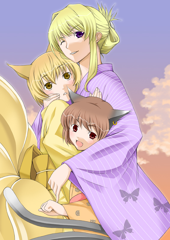 yakumo yukari, yakumo ran, and chen (touhou) drawn by akagiakemi