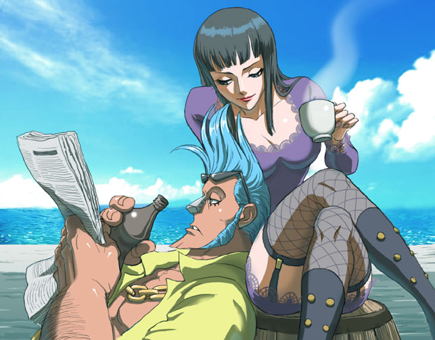 nico robin and franky (one piece) drawn by nika_(nikasa_an)