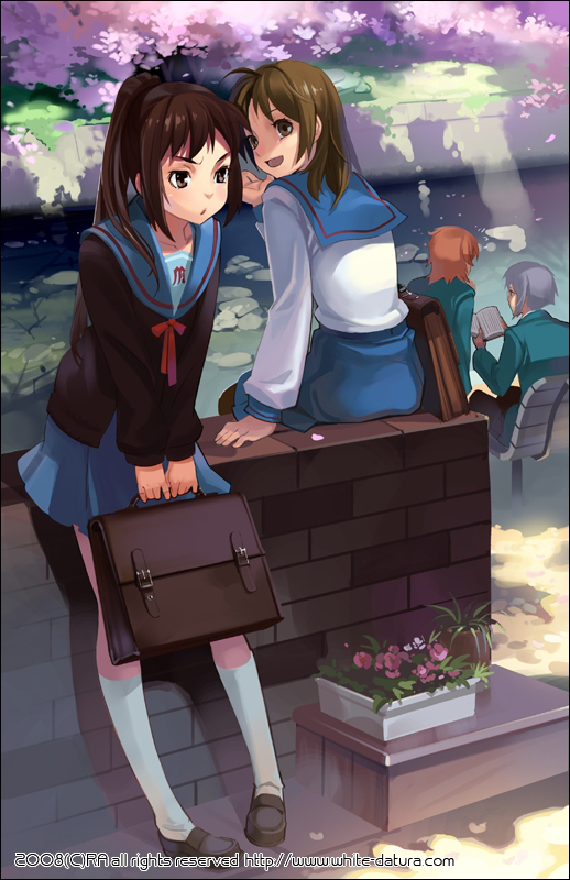 kyonko, koizumi itsuki, nagato yuuki, and asahina mitsuru (suzumiya haruhi no yuuutsu) drawn by alphonse_(white_datura)
