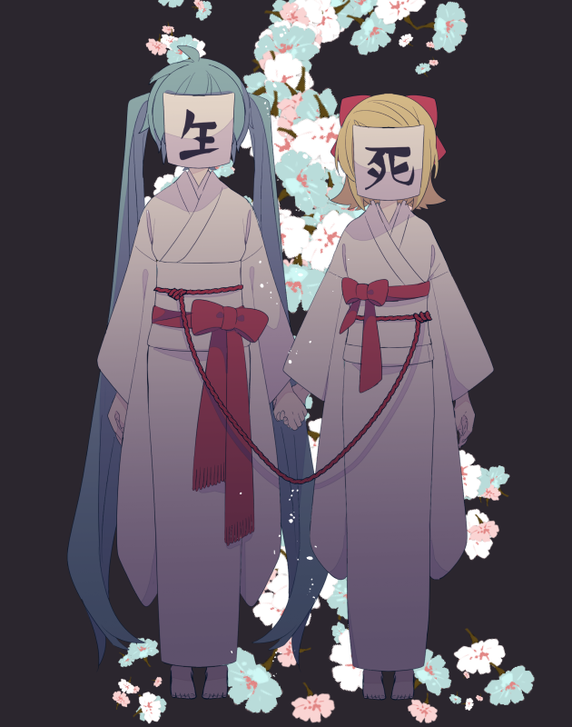 hatsune miku and kagamine rin (vocaloid) drawn by yoshiki
