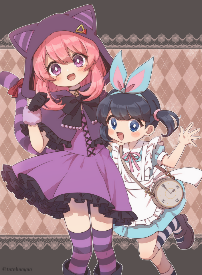 white rabbit, cheshire cat, and miharu (youkai watch and 1 more) drawn by tabana