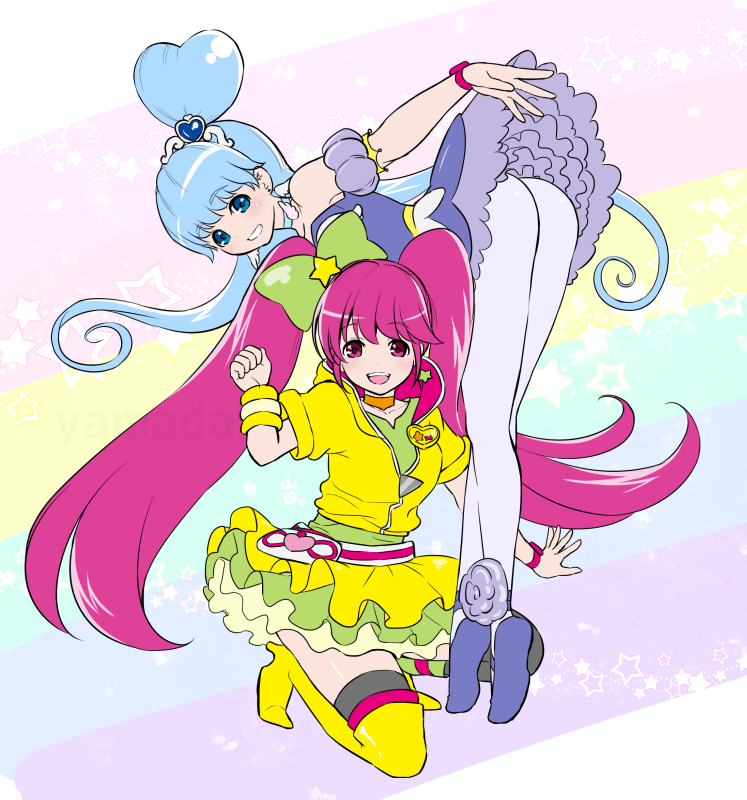 shirayuki hime, aino megumi, cure lovely, and cure princess (precure and 1 more) drawn by yamada_ichizoku