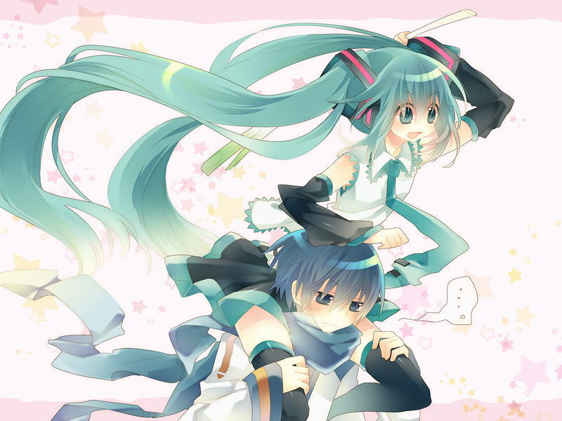 hatsune miku and kaito (vocaloid) drawn by yamiya_(8_18dlq)