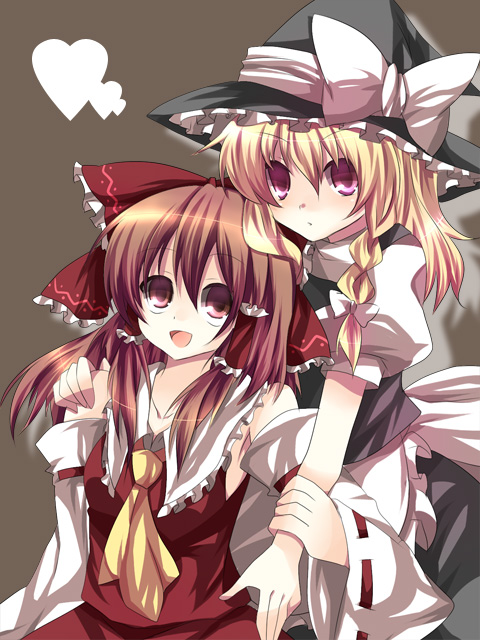 hakurei reimu and kirisame marisa (touhou) drawn by kokoro_na