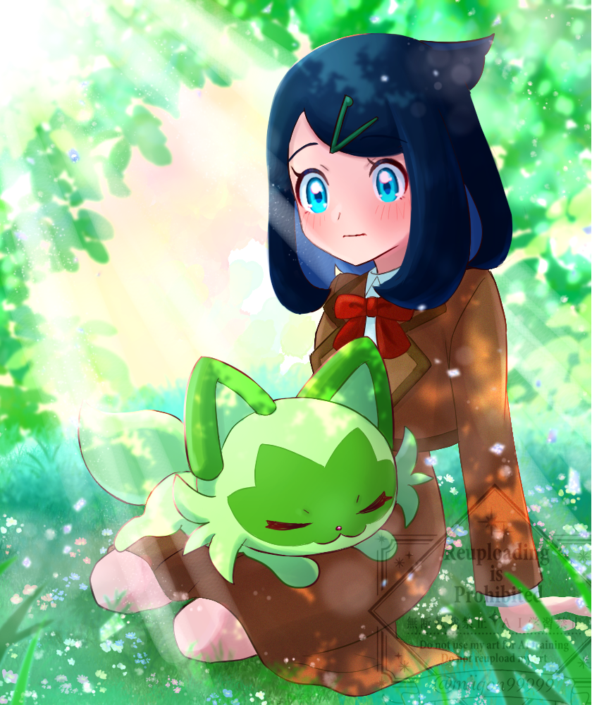 sprigatito and liko (pokemon and 1 more) drawn by yngon_(hwxf5232)