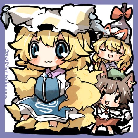 yakumo yukari, yakumo ran, and chen (touhou) drawn by rebecca_(keinelove)