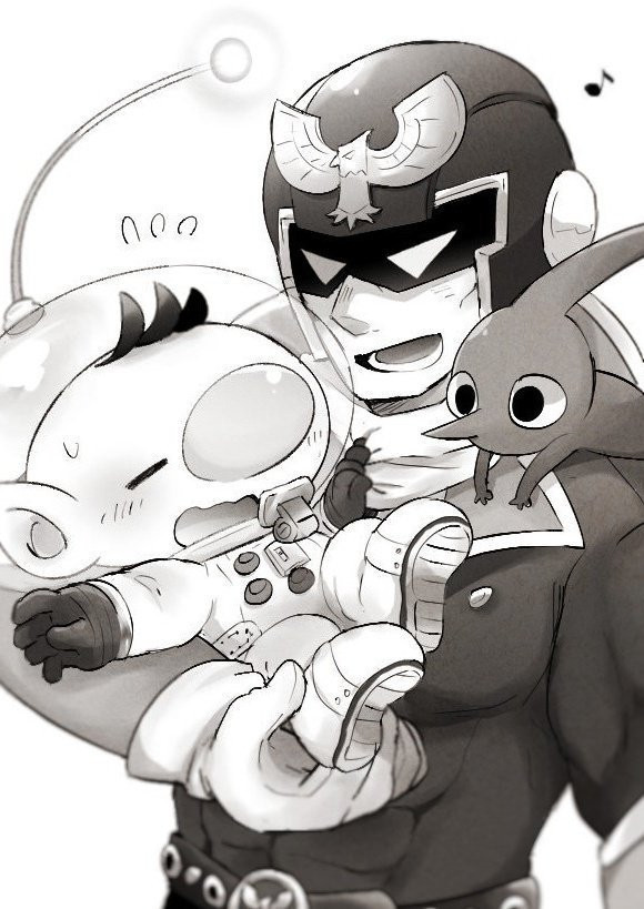 red pikmin, olimar, and captain falcon (super smash bros. and 2 more) drawn by ukyo_(80123)