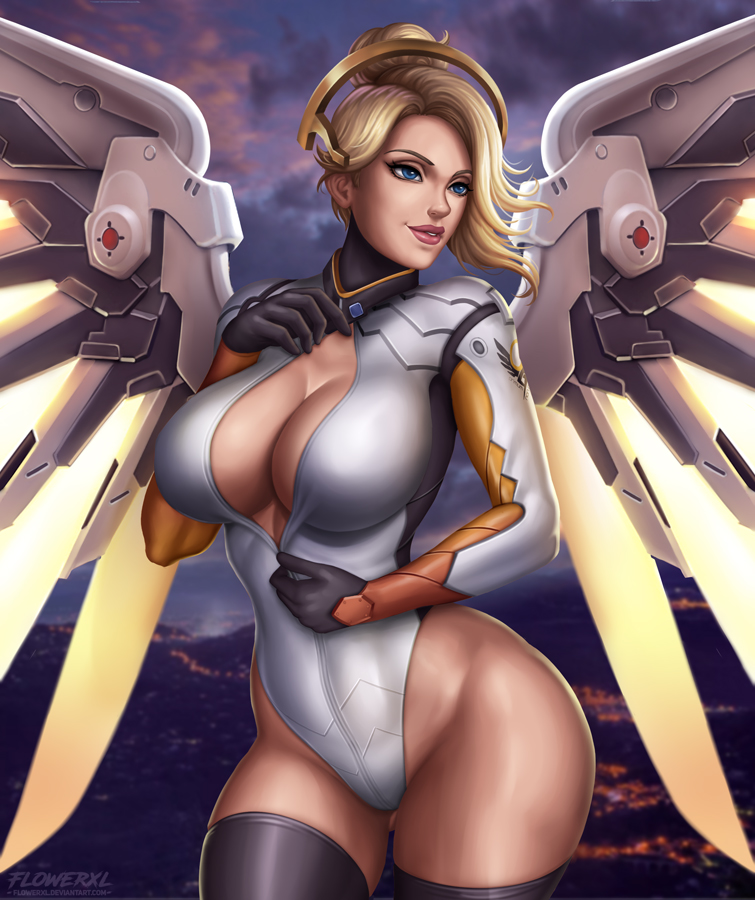 mercy (overwatch and 1 more) drawn by flowerxl
