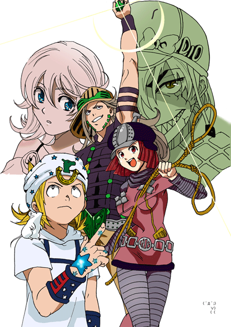 yoko littner, nia teppelin, simon, johnny joestar, gyro zeppeli, and 7 more (jojo no kimyou na bouken and 2 more)