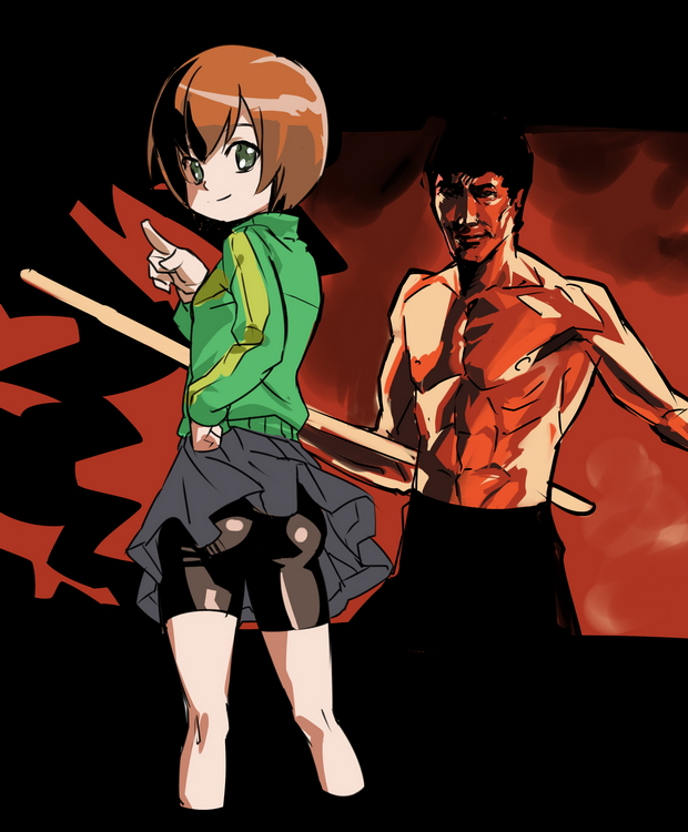 satonaka chie and bruce lee (persona and 2 more) drawn by makacoon