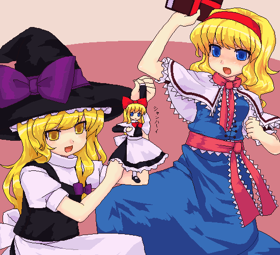 kirisame marisa, alice margatroid, and shanghai doll (touhou) drawn by ktsecond