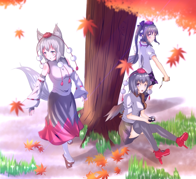 shameimaru aya, inubashiri momiji, and himekaidou hatate (touhou) drawn by momizimomizimomizi
