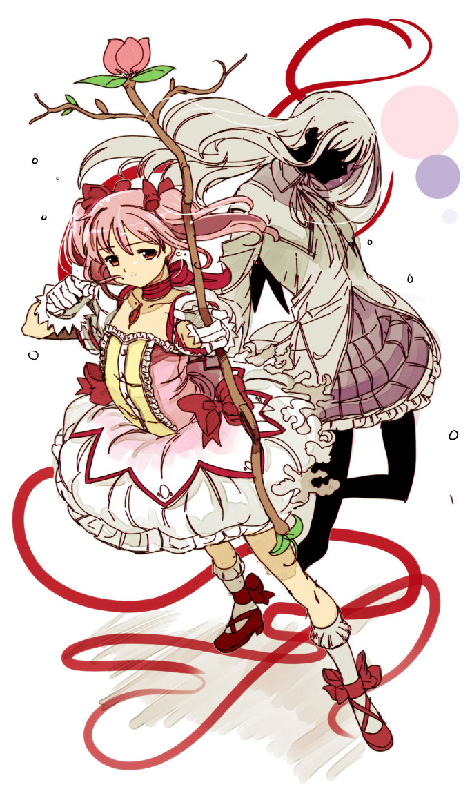 akemi homura and kaname madoka (mahou shoujo madoka magica) drawn by edoya_inuhachi