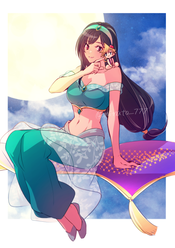 tifa lockhart, cloud strife, jasmine, and aladdin (final fantasy and 3 more) drawn by minato_(ct_777)