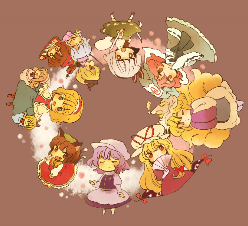 konpaku youmu, alice margatroid, yakumo yukari, saigyouji yuyuko, yakumo ran, and 6 more (touhou and 1 more) drawn by meeko