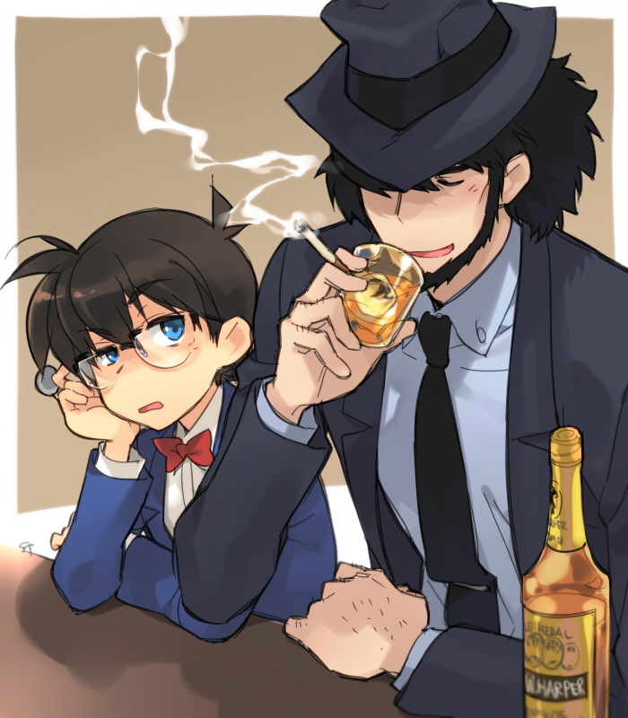 edogawa conan and jigen daisuke (meitantei conan and 2 more) drawn by toujou_sakana