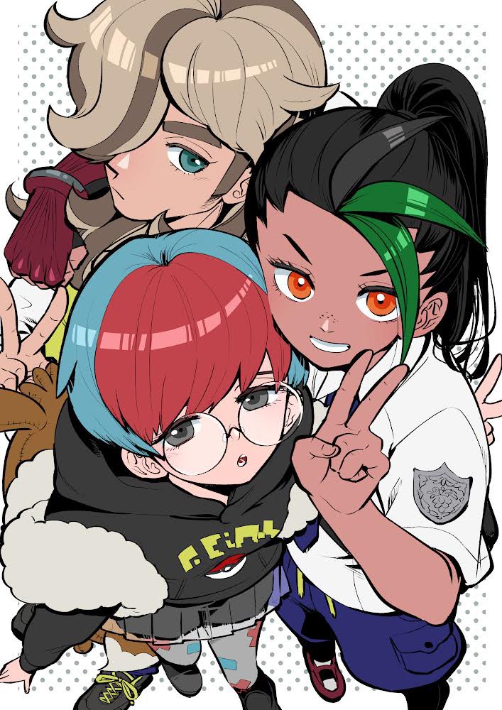 nemona, arven, and penny (pokemon and 1 more) drawn by takafumi_696