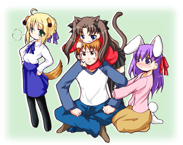 artoria pendragon, saber, tohsaka rin, emiya shirou, and matou sakura (fate and 1 more)