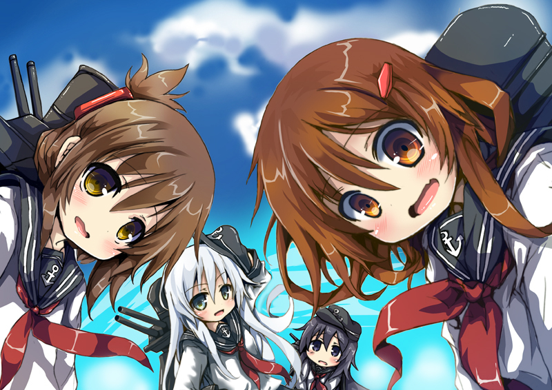 hibiki, inazuma, ikazuchi, and akatsuki (kantai collection) drawn by oshiruko_(uminekotei)