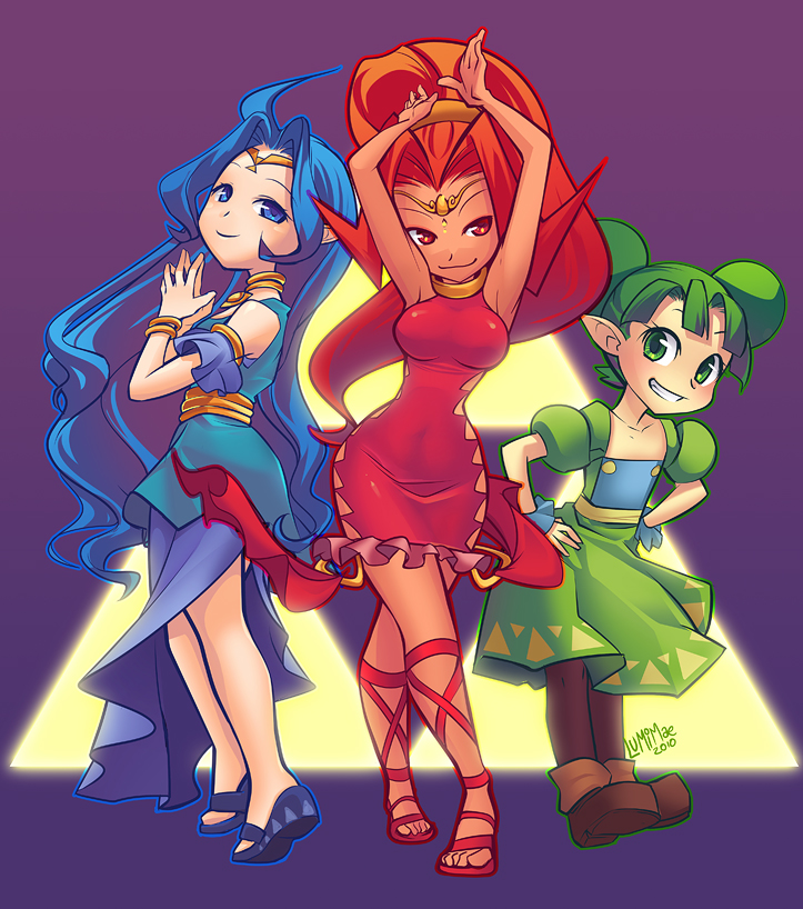 din, nayru, and farore (the legend of zelda and 2 more) drawn by lumi_mae