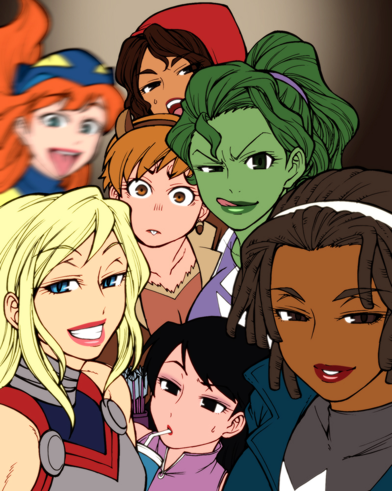 squirrel girl, she-hulk, hawkeye, jennifer walters, kate bishop, and 6 more (marvel) drawn by chiba_toshirou
