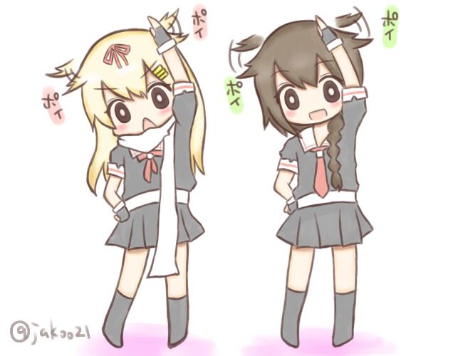 shigure, yuudachi, shigure kai ni, and yuudachi kai ni (kantai collection) drawn by jako_(jakoo21)