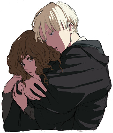 hermione granger and draco malfoy (wizarding world and 1 more) drawn by maiko_(setllon)