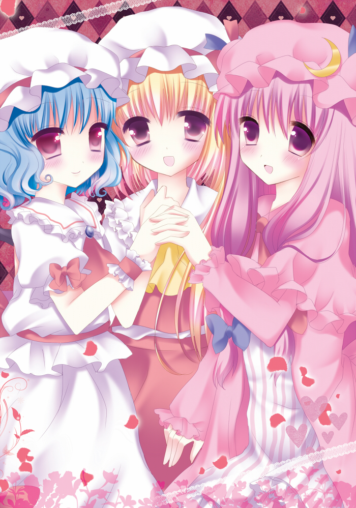 remilia scarlet, flandre scarlet, and patchouli knowledge (touhou) drawn by shibainu_niki