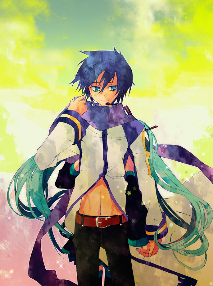 hatsune miku and kaito (vocaloid) drawn by natsume_(1-pico)