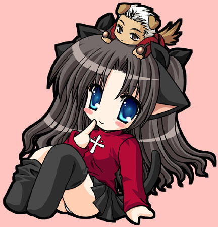 tohsaka rin, archer, and nekokoneko (fate and 1 more) drawn by nekoneko