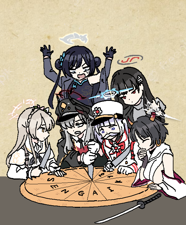 rio, kisaki, nagisa, makoto, cherino, and 1 more (blue archive and 1 more) drawn by syk