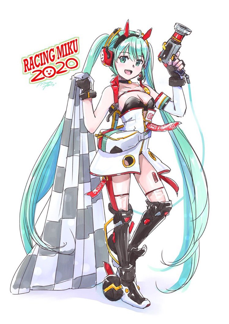 hatsune miku and racing miku (vocaloid and 1 more) drawn by mayo_riyo