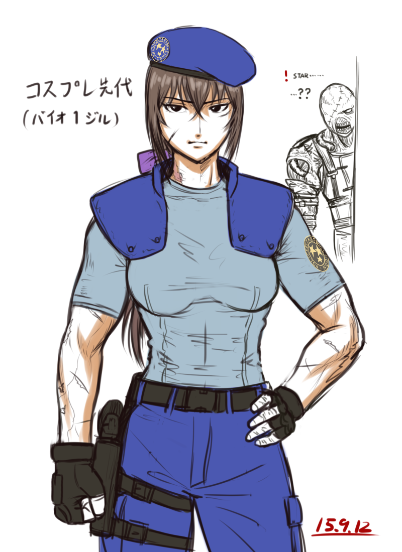 sendai hakurei no miko, jill valentine, and nemesis (original and 4 more) drawn by taikyoku_tsurugi