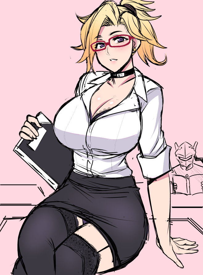mercy and genji (overwatch and 1 more) drawn by nishida_megane