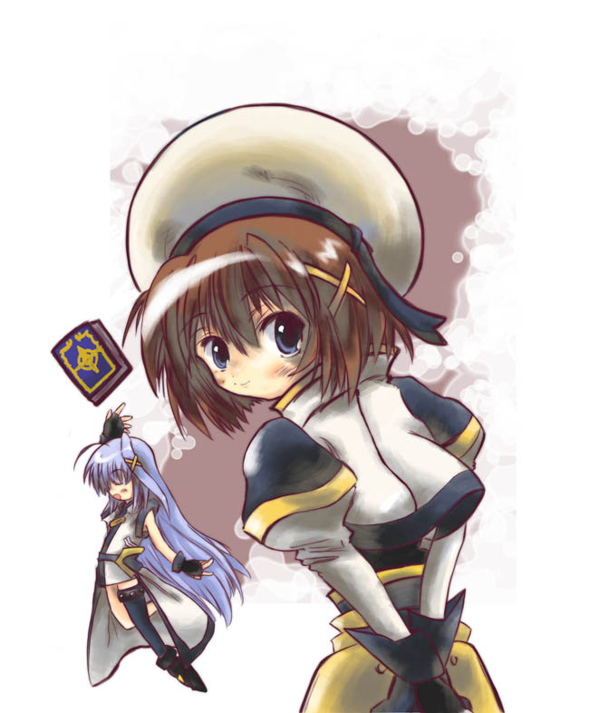 yagami hayate, reinforce zwei, and book of the azure sky (lyrical nanoha and 1 more) drawn by yuuga_satsuki