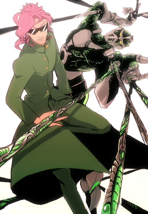 kakyoin noriaki and hierophant green (jojo no kimyou na bouken and 1 more) drawn by takamono